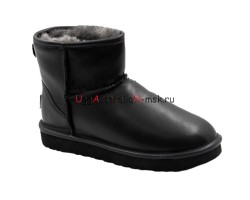 UGG WOMEN'S CLASSIC MINI II LEATHER BLACK 