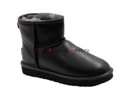 UGG WOMEN'S CLASSIC MINI II LEATHER BLACK 