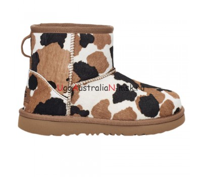 UGG CLASSIC MINI COW PRINT CHESTNUT