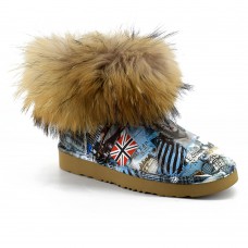 UGG JIMMY CHOO FOX FUR MINI TRAVEL BLUE