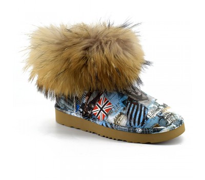 UGG JIMMY CHOO FOX FUR MINI TRAVEL BLUE