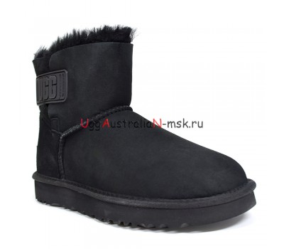 UGG MINI BAILEY LOGO STRAP SUEDE BLACK