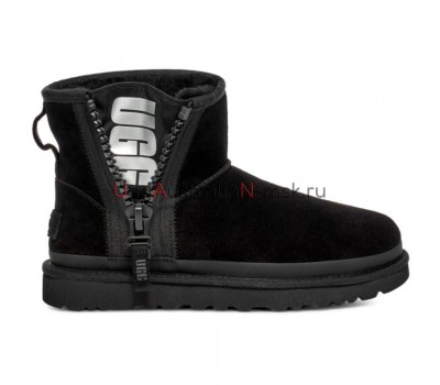 UGG CLASSIC MINI ZIPPER TAPE LOGO BLACK