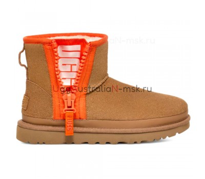 UGG CLASSIC MINI ZIPPER TAPE LOGO CHESTNUT