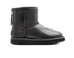 UGG CLASSIC ONE ZIP MINI LEATHER BLACK