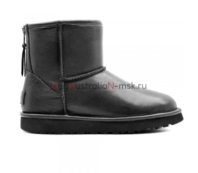 UGG CLASSIC ONE ZIP MINI LEATHER BLACK