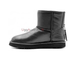 UGG CLASSIC ONE ZIP MINI LEATHER BLACK