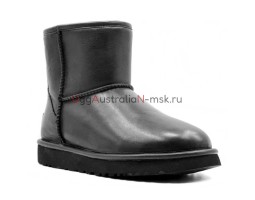 UGG CLASSIC ONE ZIP MINI LEATHER BLACK