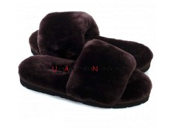 UGG FLUFF SLIDE SLIPPERS CHOCOLATE