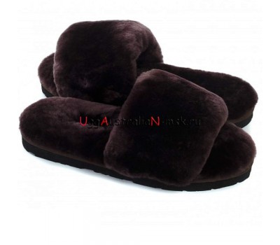 UGG FLUFF SLIDE SLIPPERS CHOCOLATE