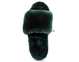 UGG FLUFF SLIDE SLIPPERS DARK GREEN