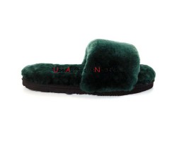 UGG FLUFF SLIDE SLIPPERS DARK GREEN