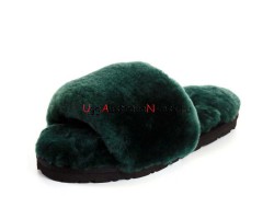 UGG FLUFF SLIDE SLIPPERS DARK GREEN