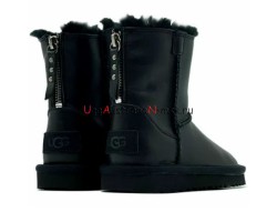  UGG KIDS CLASSIC SHORT ZIP LEATHER BLACK