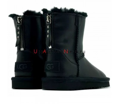  UGG KIDS CLASSIC SHORT ZIP LEATHER BLACK